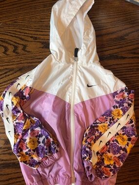 Girls Nike Purple, White & Yellow Floral Hooded Windbreaker
